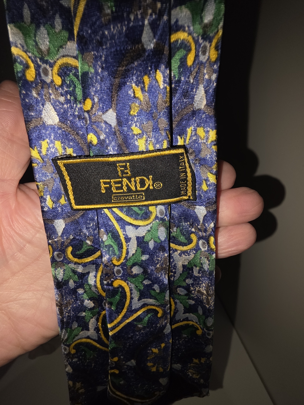 Fendi Blue Floral Silk Tie with Green and Yellow Accents